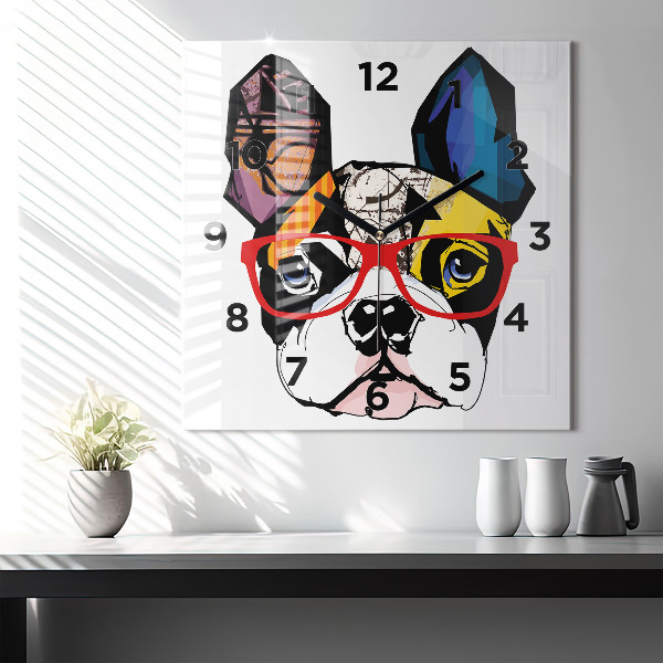 Orologio quadrato Bulldog francese con gli occhiali