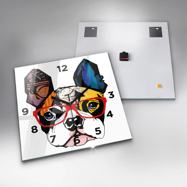 Orologio quadrato Bulldog francese con gli occhiali