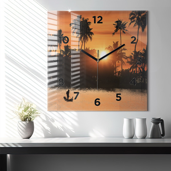 Orologio quadrato Tramonto e palme