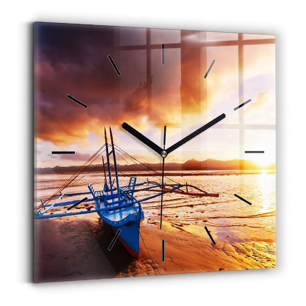 Orologio quadrato Barca e tramonto