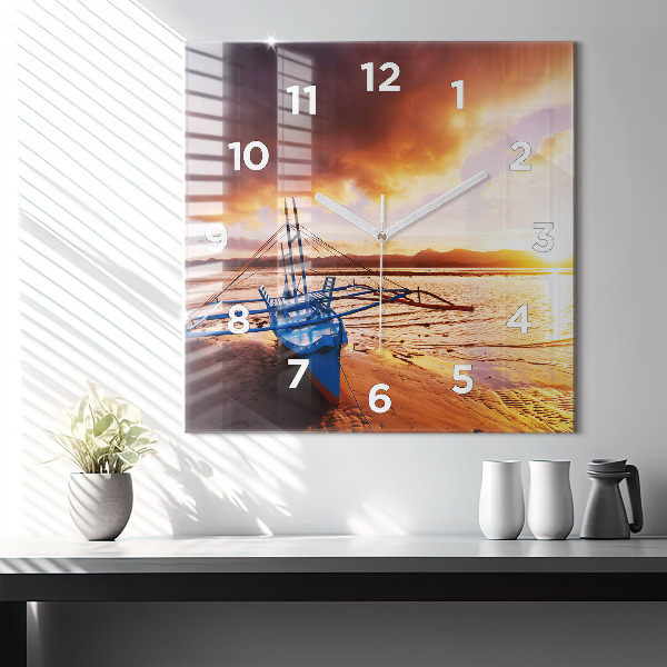 Orologio quadrato Barca e tramonto