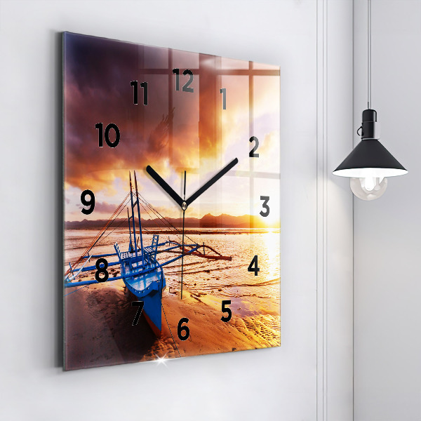 Orologio quadrato Barca e tramonto