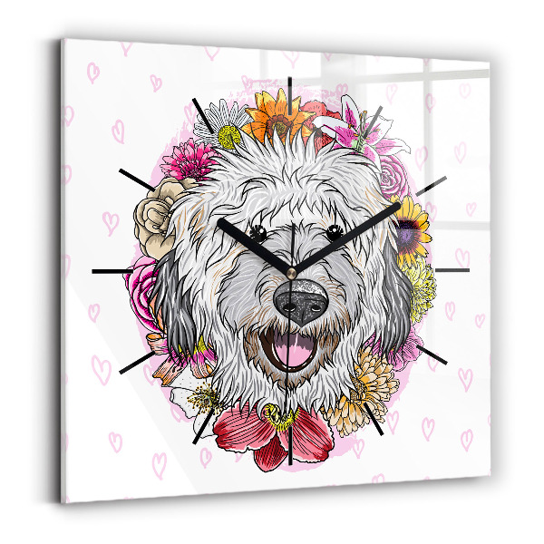 Orologio quadrato Cane felice tra i fiori