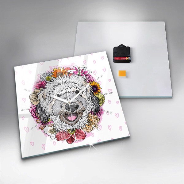 Orologio quadrato Cane felice tra i fiori