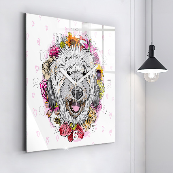 Orologio quadrato Cane felice tra i fiori