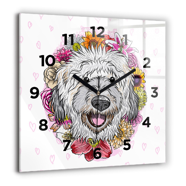 Orologio quadrato Cane felice tra i fiori