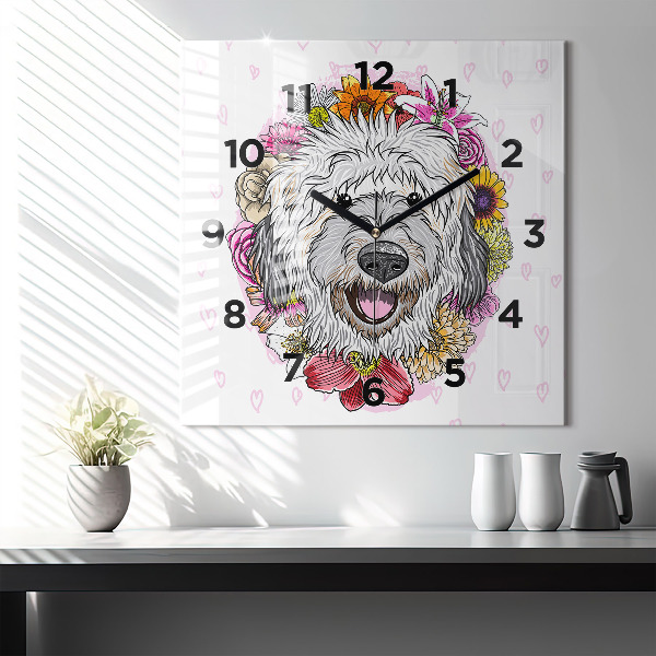 Orologio quadrato Cane felice tra i fiori
