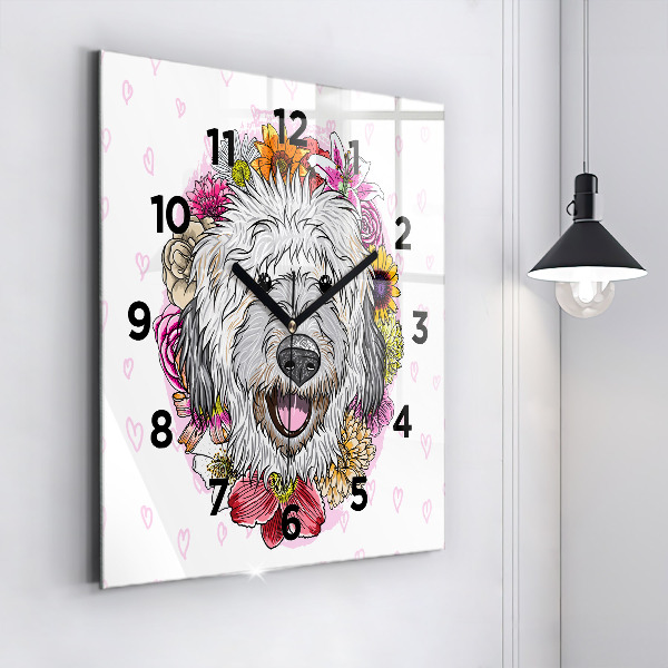 Orologio quadrato Cane felice tra i fiori