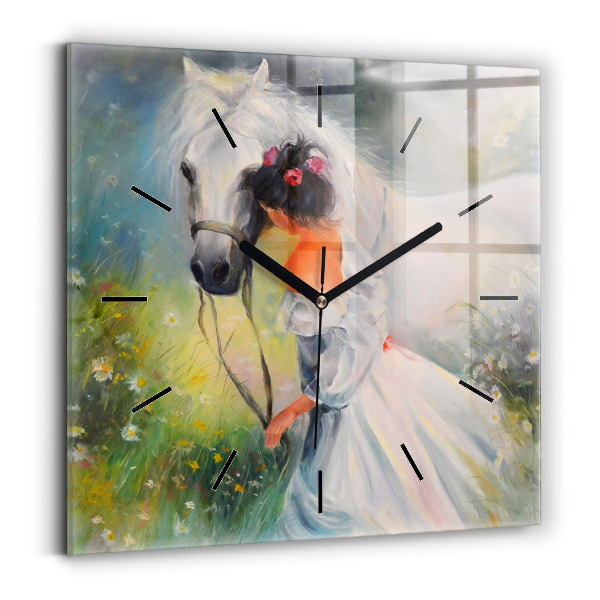 Orologio quadrato Bella donna con un cavallo