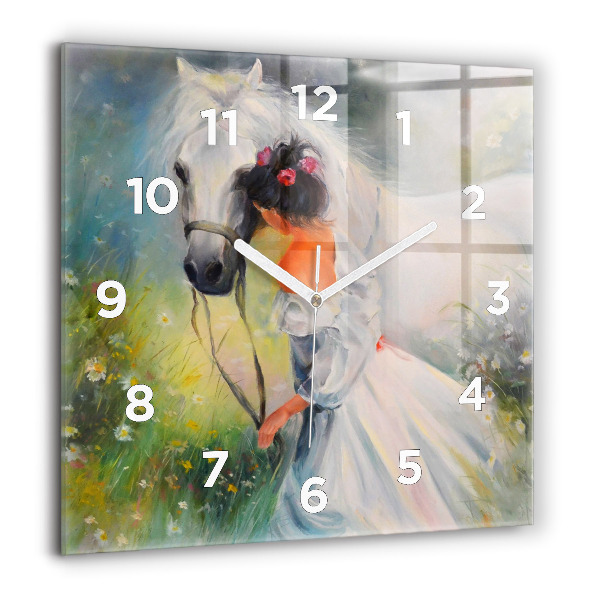 Orologio quadrato Bella donna con un cavallo