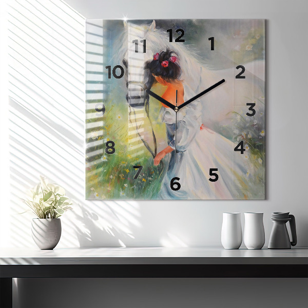 Orologio quadrato Bella donna con un cavallo