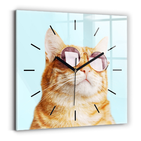 Orologio quadrato in vetro Gatto divertente con gli occhiali