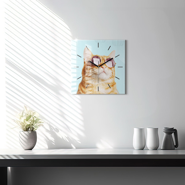 Orologio quadrato in vetro Gatto divertente con gli occhiali