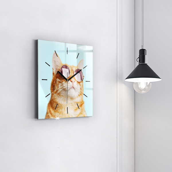 Orologio quadrato in vetro Gatto divertente con gli occhiali