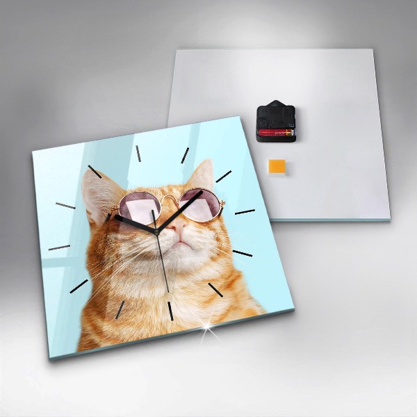 Orologio quadrato in vetro Gatto divertente con gli occhiali