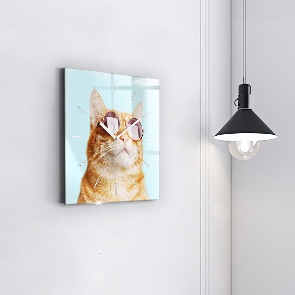 Orologio quadrato in vetro Gatto divertente con gli occhiali