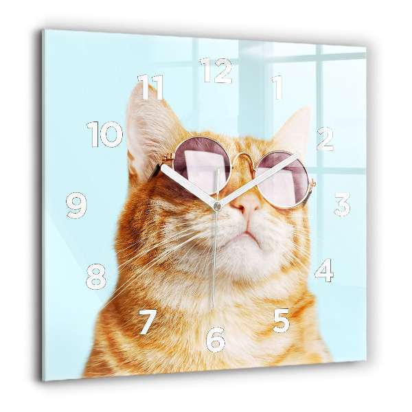 Orologio quadrato in vetro Gatto divertente con gli occhiali