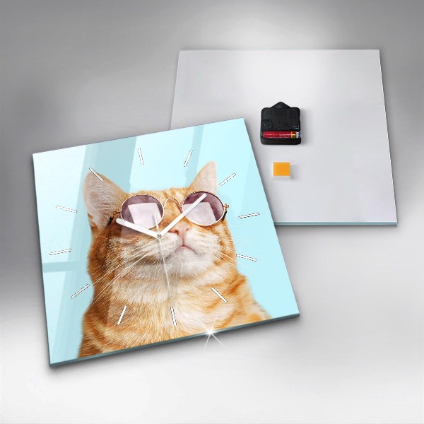 Orologio quadrato in vetro Gatto divertente con gli occhiali