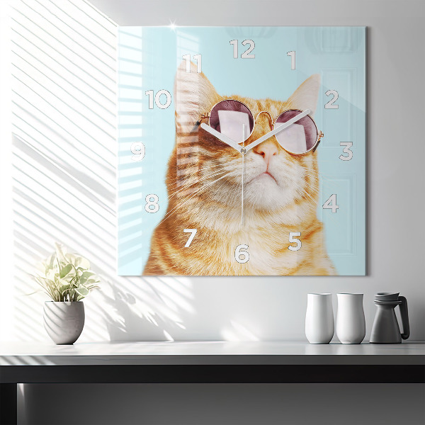 Orologio quadrato in vetro Gatto divertente con gli occhiali