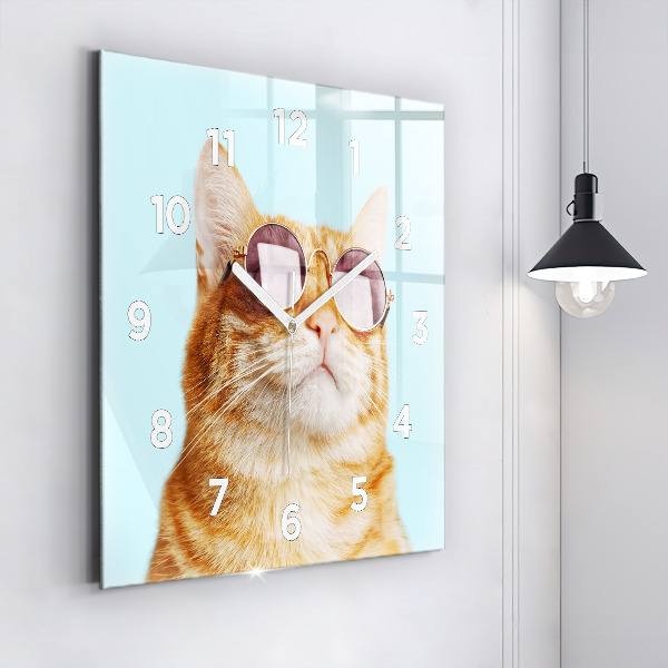 Orologio quadrato in vetro Gatto divertente con gli occhiali
