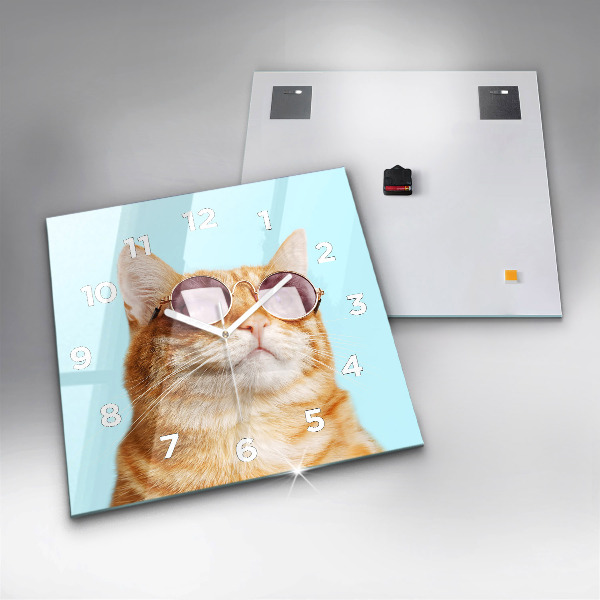 Orologio quadrato in vetro Gatto divertente con gli occhiali