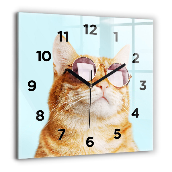 Orologio quadrato in vetro Gatto divertente con gli occhiali