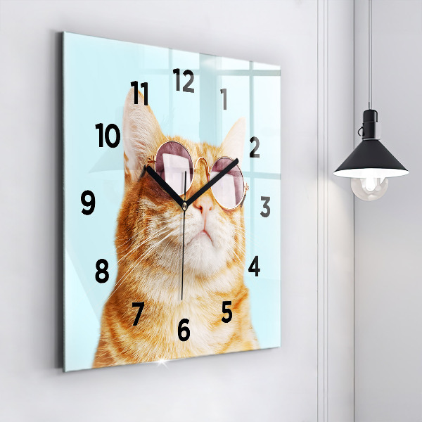 Orologio quadrato in vetro Gatto divertente con gli occhiali