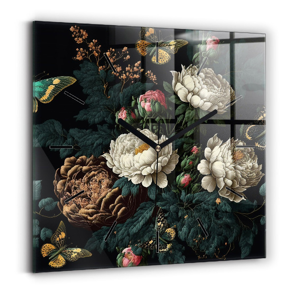 Orologio quadrato Fiori e farfalle dorate