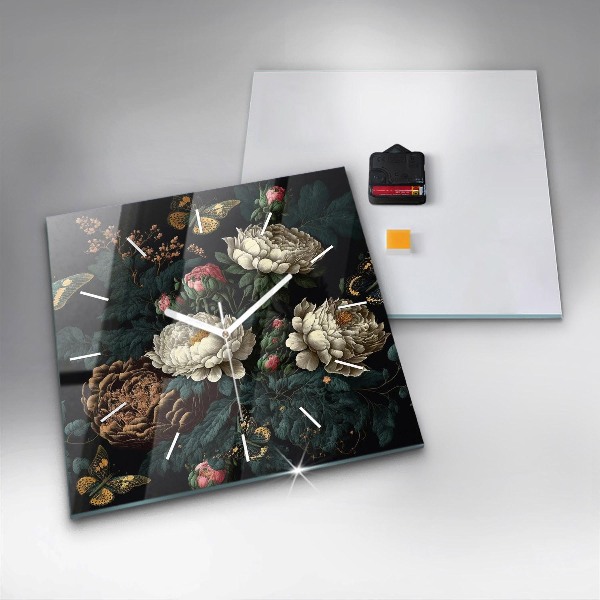 Orologio quadrato Fiori e farfalle dorate