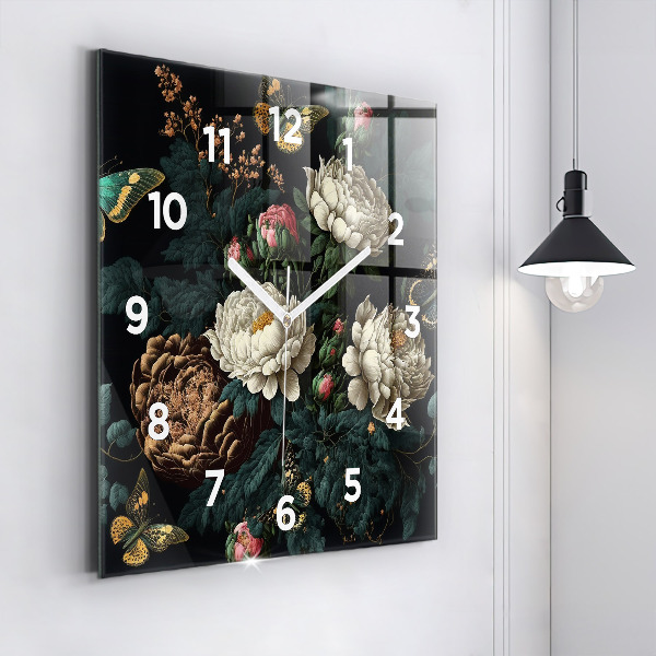 Orologio quadrato Fiori e farfalle dorate