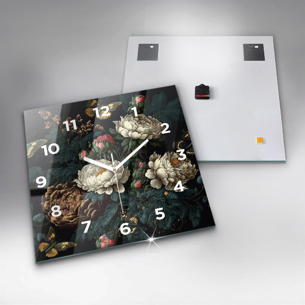 Orologio quadrato Fiori e farfalle dorate