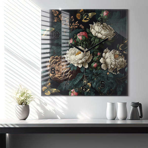 Orologio quadrato Fiori e farfalle dorate