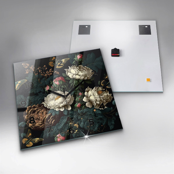 Orologio quadrato Fiori e farfalle dorate