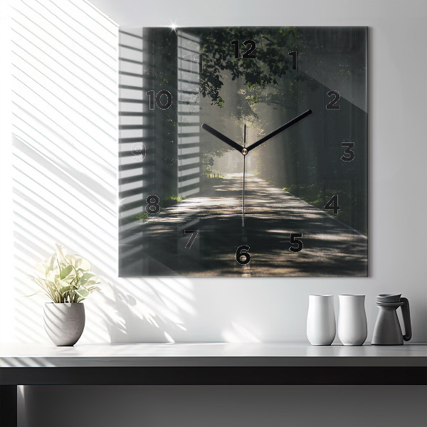 Orologio quadrato Strada forestale e strisce di sole