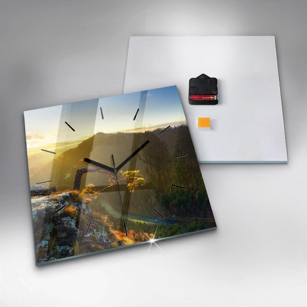 Orologio quadrato in vetro Tramonto sulle montagne