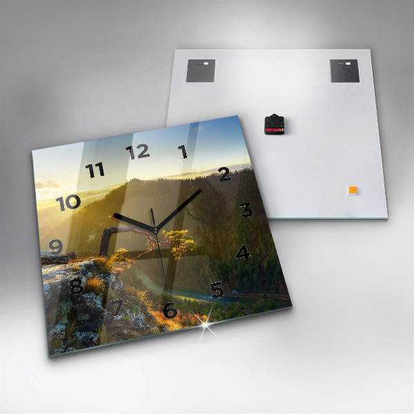 Orologio quadrato in vetro Tramonto sulle montagne