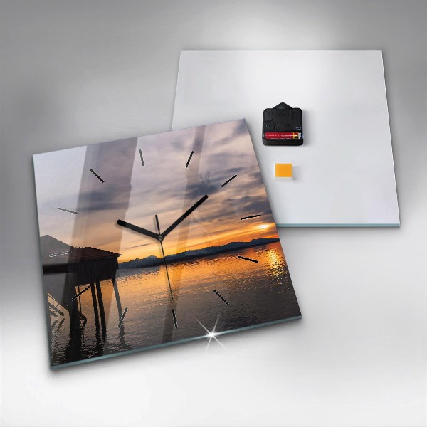 Orologio quadrato in vetro Tramonto sul lago