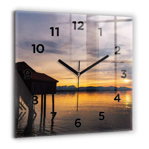 Orologio quadrato in vetro Tramonto sul lago