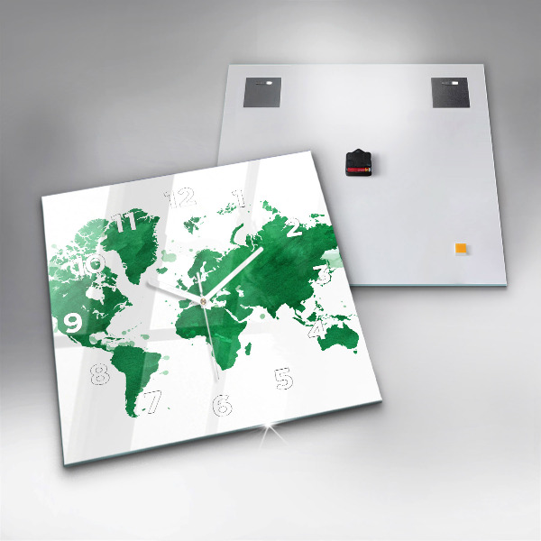 Orologio quadrato Mappa del mondo verde