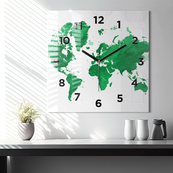 Orologio quadrato Mappa del mondo verde