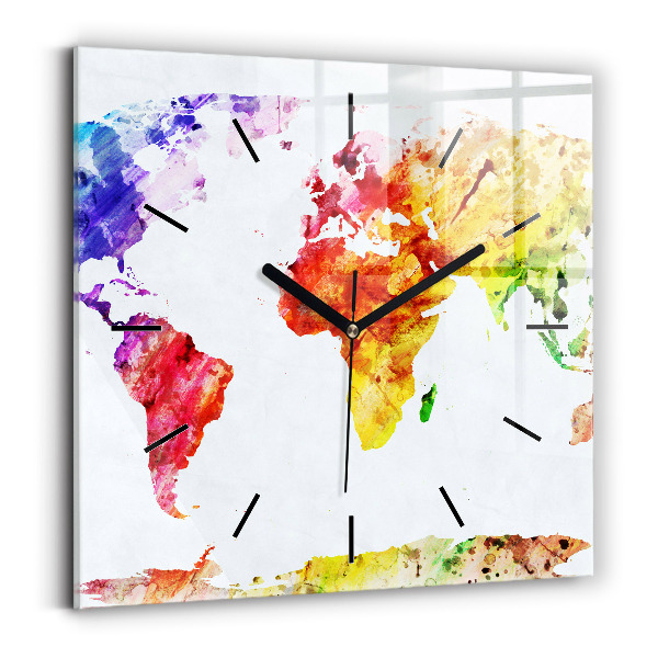 Orologio quadrato Mappa del mondo ad acquerello