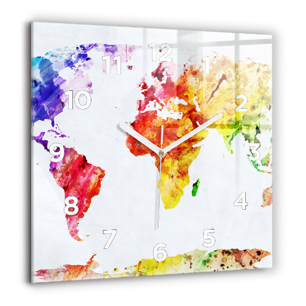 Orologio quadrato Mappa del mondo ad acquerello