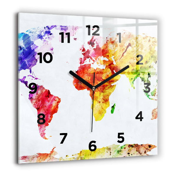 Orologio quadrato Mappa del mondo ad acquerello