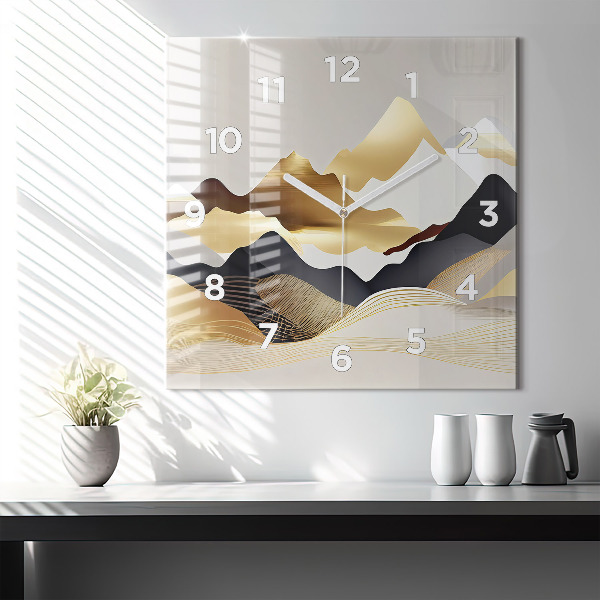 Orologio quadrato Montagne dorate astratte