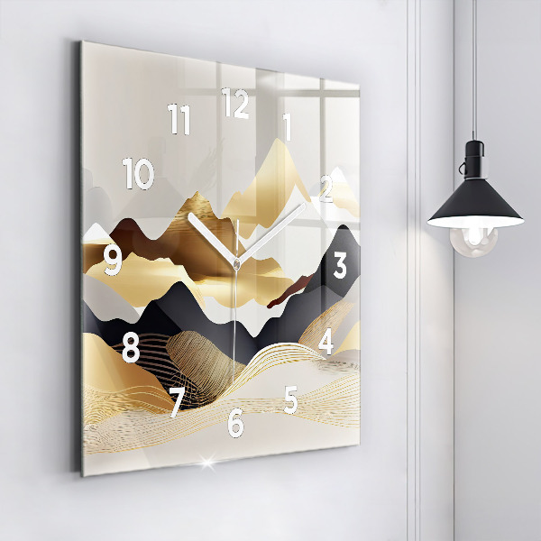 Orologio quadrato Montagne dorate astratte
