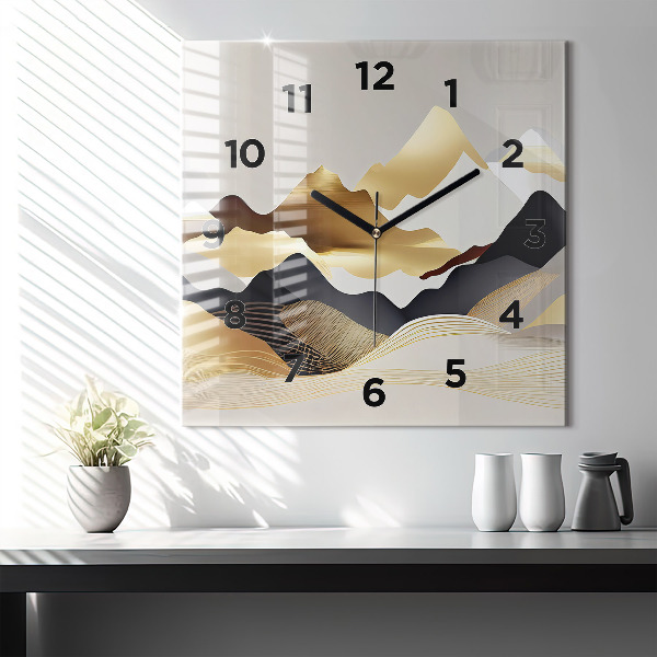 Orologio quadrato Montagne dorate astratte