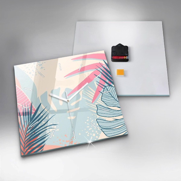 Orologio quadrato in vetro Foglie pastello – Tropici
