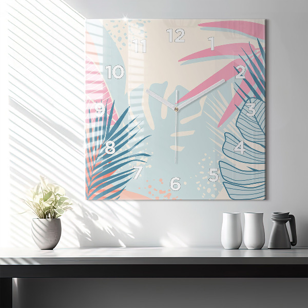 Orologio quadrato in vetro Foglie pastello – Tropici