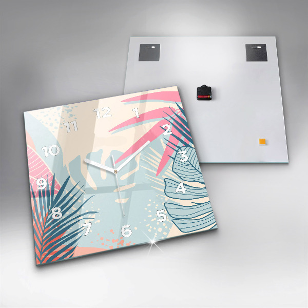 Orologio quadrato in vetro Foglie pastello – Tropici