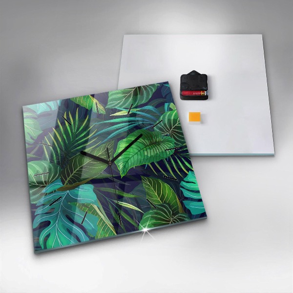 Orologio quadrato in vetro Foglie esotiche